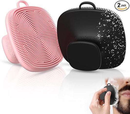 2 Pack Face Scrubber,Silicone Facial Cleansing Brush for Men & Women,Reusable Gentle Facial Waterproof Cleansing Skin Brush Exfoliating Scrubber for Sensitive Skin (Black/Pink)-Velvo Beauty