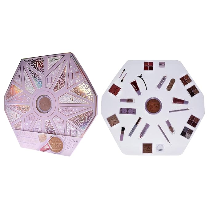 Sunkissed Christmas 25 Days of Beauty - Face, Lips and Eye Makeup - 2 Nail Polishes and 3 Cosmetic Brush Applicators - Vegan Formula - 25 Makeup Products and Accessories - 1 pc Gift Set-Velvo Beauty