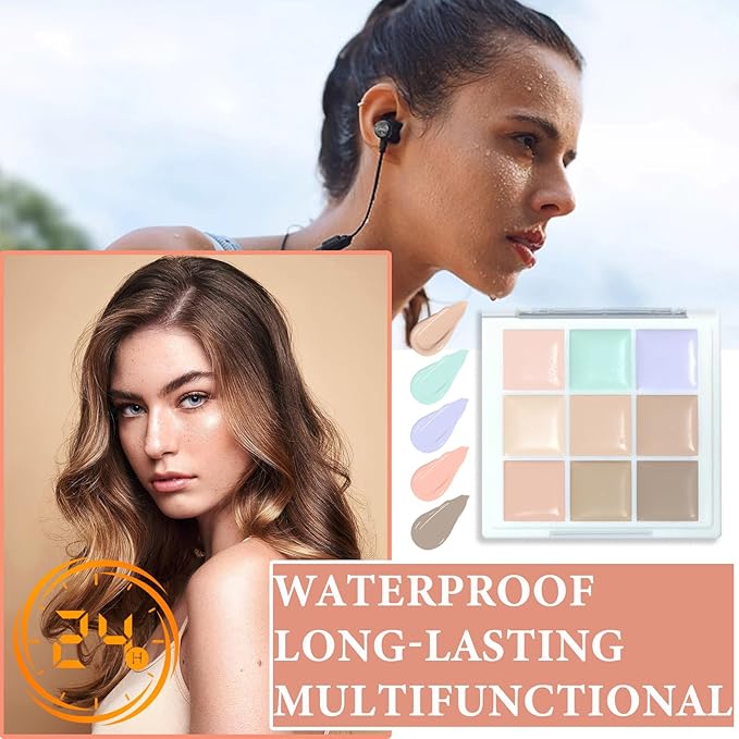 9 Colors Concealer Contour Palette,Correcting Concealer Makeup Palette 9 In 1 Contouring Foundation Cream Contour Palette for Redness,Dark Circles,Blemish,Acne(04#)-Velvo Beauty