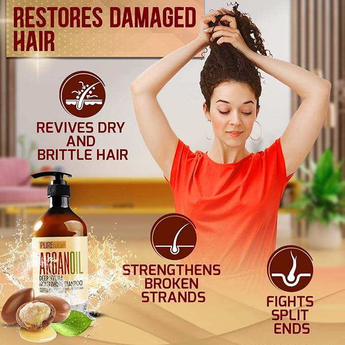 Moroccan Argan Oil Shampoo - Sulfate SLS Paraben Free Moisturizing Treatment for Women and Men - For All Types Including Curly, Dry, Damaged and Oily Hair - Hydrating and Nourishing - Salon Grade-Velvo Beauty