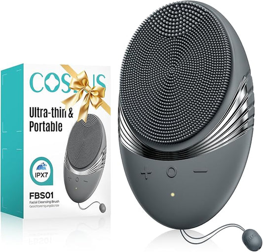 COSLUS Silicone Face Scrubber for Men: 5 Cleansing Modes Facial Cleansing Brush for Beard Care, Sensitive Skin - Deep Cleansing & Gentle Exfoliating, Waterproof Portable for Shower & Travel, Grey-Velvo Beauty