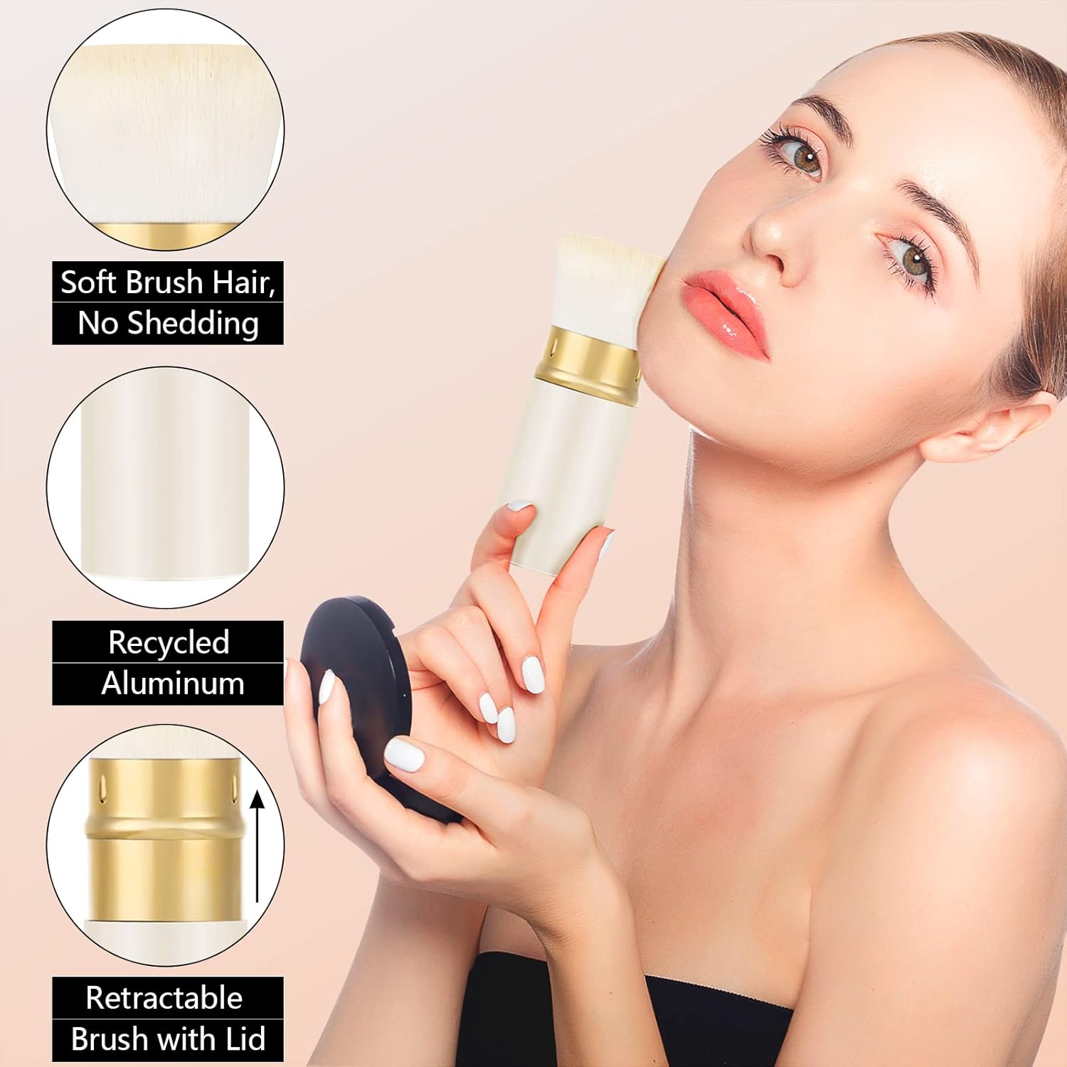 Falliny Retractable Foundation Makeup Brushes, Travel Kabuki Powder Brush Portable Liquid Foundation Sunscreen Brush with Cover for Blending Liquid, Bronzer,Cream or Flawless Powder Cosmetics-Velvo Beauty