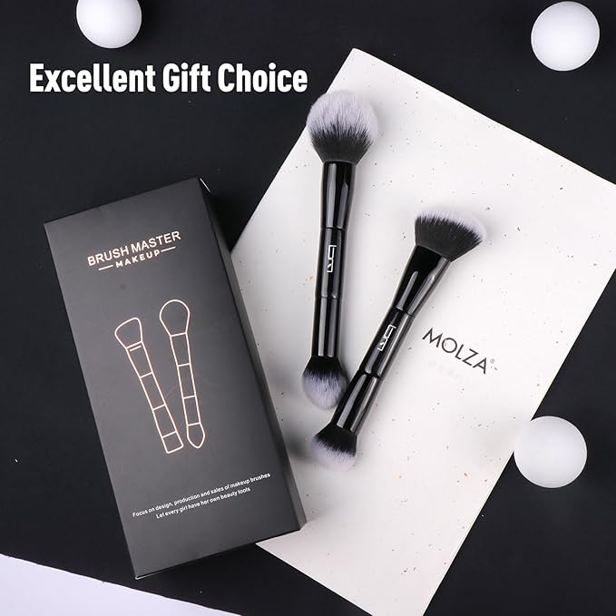 2Pcs Duo End Makeup Brushes, Foundation, Powder, Contour, Concealer, eye makeup Brush, Double-ended Multi-functional Synthetic Cosmetic Tools Makeup Brushes(Black)-Velvo Beauty