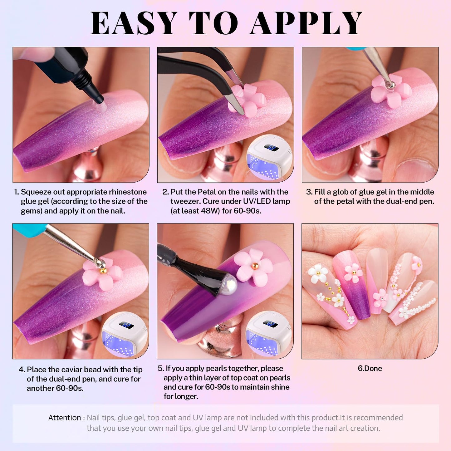 3D Nail Charms, Butterfly White Pink Acrylic Flower Starry AB Gemstones Caviar Beads Half Round Pearl, Flat Back Glass Crystal AB + Clear Round Gems Rhinestones for Nails with Pickup & Dotting Tools-Velvo Beauty