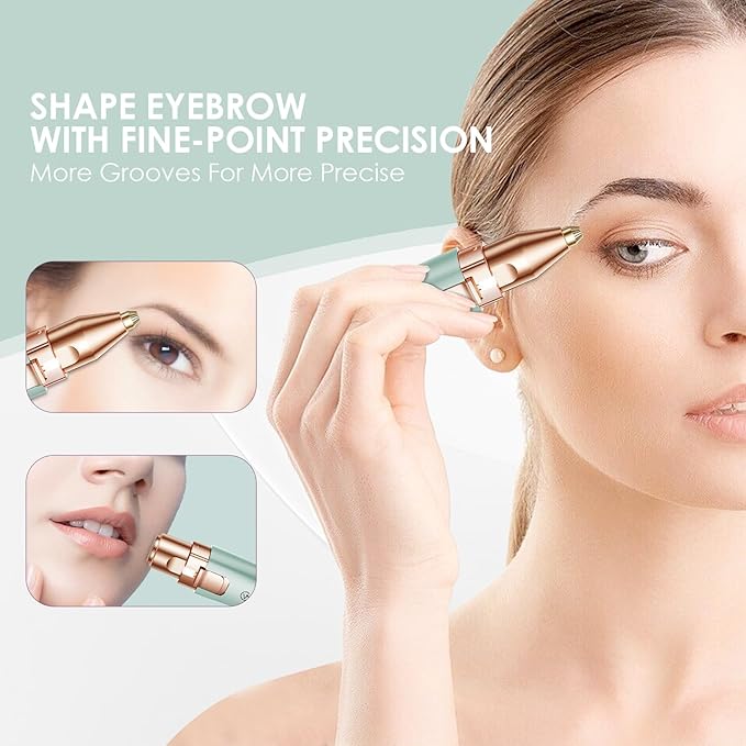 Eyebrow Facial Trimmer: 2 in1 Rechargeable Facial Hair Removal and Eyebrow Shaver - Face Lips Body Painless Facial Razor with Built-in LED Light (Pastel Green)-Velvo Beauty