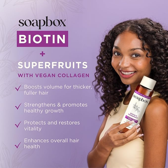 Soapbox Biotin & Superfruit Shampoo & Conditioner Set with Vegan Collagen, Aloe and Shea Butter, Pack of 2 Harsh Sulfate Free, Paraben & Silicone Free, 16 Ounces Each-Velvo Beauty