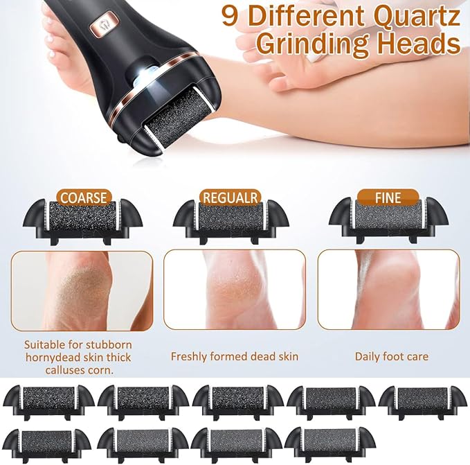 Electric Callus Remover for Feet,Rechargeable Foot File Hard Skin Remover,Waterproof 14 in1 Professional Pedicure Kit for Cracked Heels &Dead Skin,with 9 Roller Heads 2 Speed-Velvo Beauty