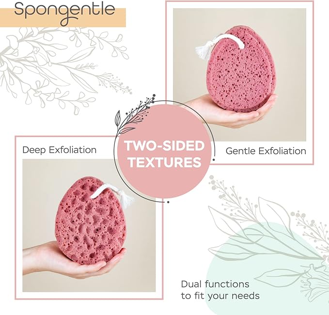 Spongentle Deep Cleansing Body Loofah Sponge, Natural Colors, for Bath and Shower, Multiple Textures for Gentle and Deep Exfoliation, Generous and Rich Lather, (Pack of 2)-Velvo Beauty