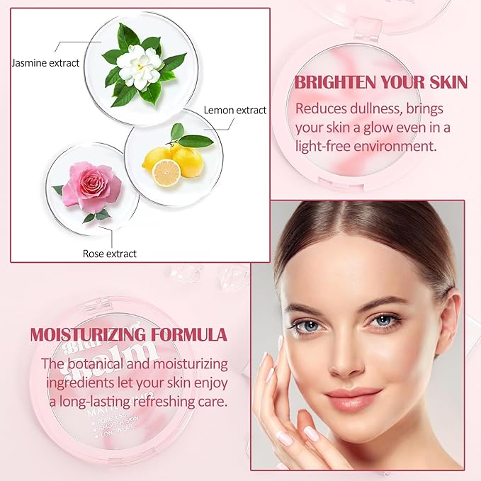 Oil Control Pressed Setting Powder, Matte Soft Jelly Texture Powder-free Face Powder, Long-Lasting Waterproof Pressed Powder Makeup, Flawless Lightweight Face Cosmetics - Pink-Velvo Beauty