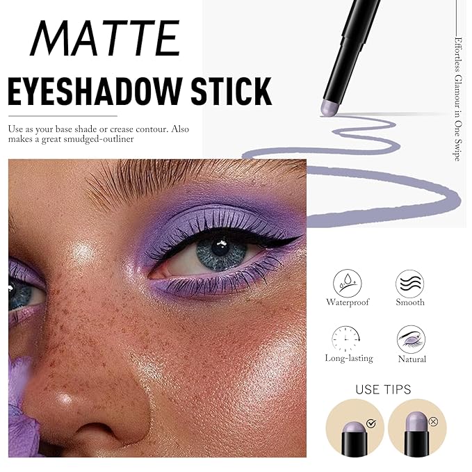 Cream Eyeshadow Stick, Matte Eye Shadow Stick Waterproof Neutral Nude Eyeliner Pencil Crayon Long-Lasting Eye Highlighter Makeup for Older Women Easy to Use High Pigmented, 20 Periwinkle-Velvo Beauty