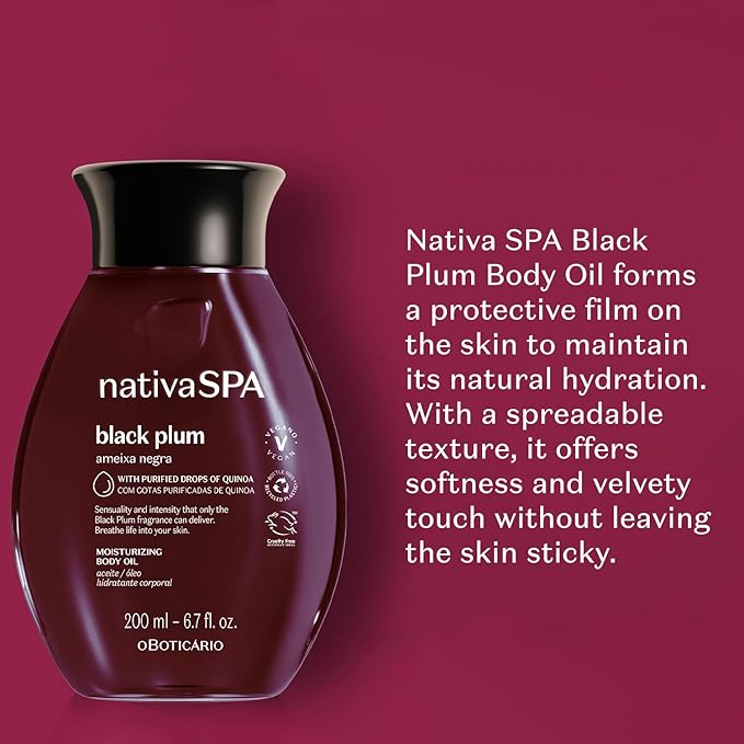 Nativa SPA by O Boticário, Black Plum Body Oil, Scented Moisturizer, Enriched with Purified Quinoa Drops to Boost Hydration, 6.8 Ounce-Velvo Beauty