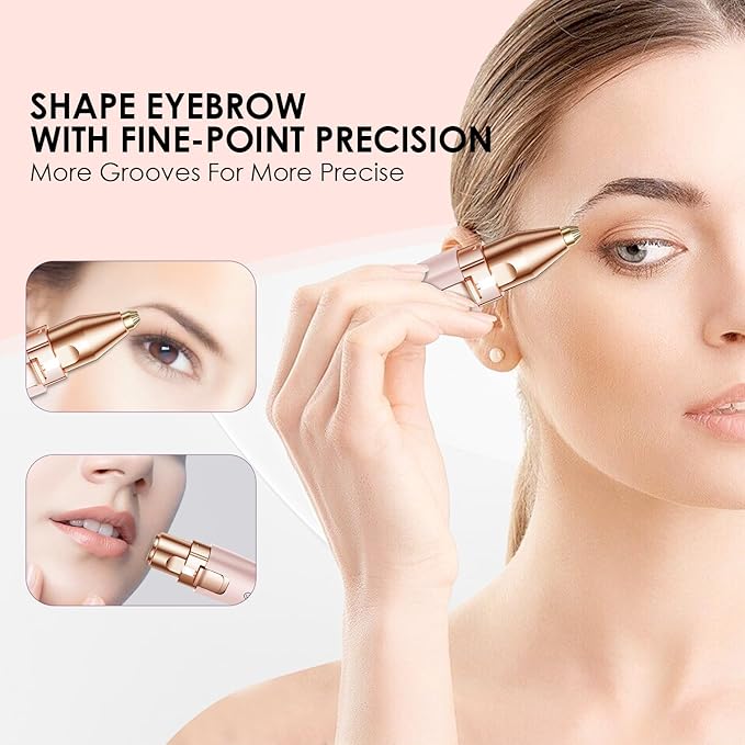 Eyebrow Facial Trimmer: 2 in1 Rechargeable Facial Hair Removal and Eyebrow Shaver - Face Lips Body Painless Facial Razor with Built-in LED Light (Pink)-Velvo Beauty