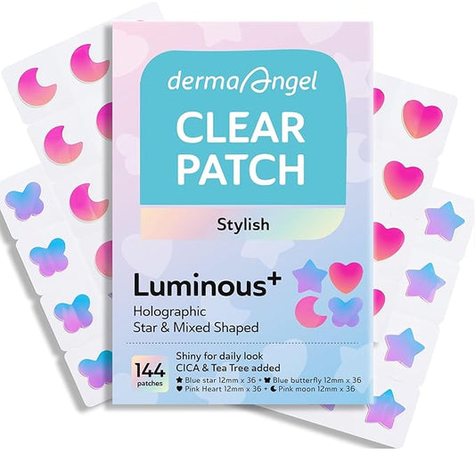 Star Pimple Patches for Face, Cute Acne Patches with Salicylic Acid, CICA & Tea Tree Oil, 144 Holographic Star Moon Heart Butterfly Patches, 7X Absorbency Pimple Patches for Teens (4 Designs, 36 Each)-Velvo Beauty