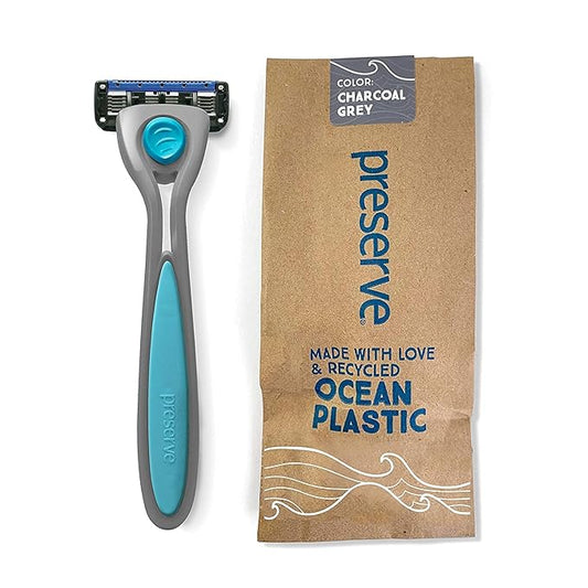 Preserve POPi Shave 5 Razor System Made with Recycled Ocean Plastic and 5-blade cartridge, Charcoal Grey-Velvo Beauty