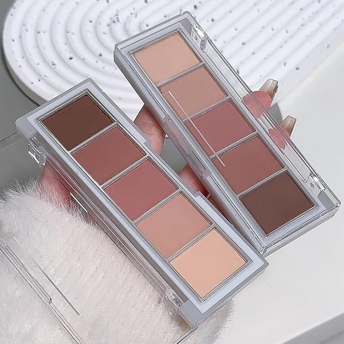 5 Colors Matte Pink Eyeshadow Makeup Palette, Nude Pink Rose Mauve Brown Cocoa Neutral Matte Cream Mini Eye Shadow Palette Makeup for Older Women Blue Green Eye, Blush Contour Palettes sombras de ojos-Velvo Beauty