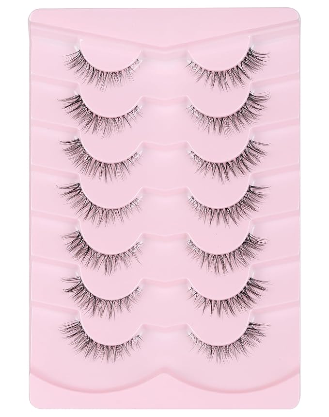 Cat Eye Lashes Natural Strip Lashes That Look Like Extensions Clear Band Lashes Mink Eyelashes Wispy Fox Eye Lashes Packs 7 Pairs-Velvo Beauty