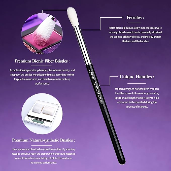 Jessup Eye Makeup Brushes Set Professional 15pcs with Eyeshadow Blending Concealer Eyebrow Eyliner Brush (Pearl Black/Silver)-Velvo Beauty