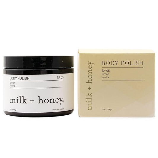 milk + honey Exfoliating Body Scrub No. 5 – Natural Sea Salt & Sugar Polish with Coconut, Lemon & Vanilla – Gentle Scrub for Sensitive Skin, Women & Men – 7 oz-Velvo Beauty