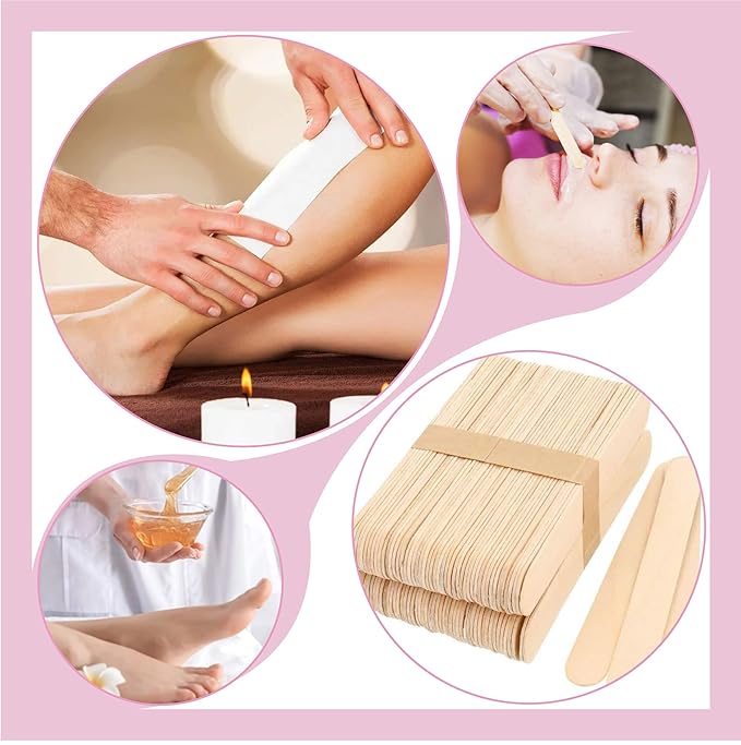 Mibly 4 Style 400 Pcs Assorted Wooden Wax Sticks for Body Legs Face and Small Medium Large Sizes Eyebrow Waxing Applicator Spatulas for (400 Piece Set)-Velvo Beauty