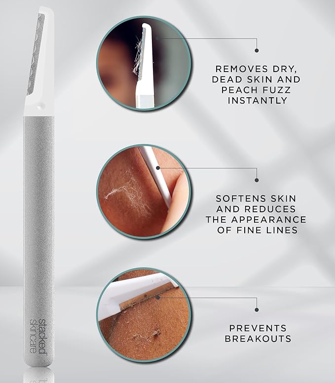 StackedSkincare Dermaplane Razor for Women Face - Professional Facial Razor, Non-electric Face Shaver for Women - Eyebrow Razor & Dermaplaning Tool for Face Exfoliation - Includes Handle & Blade-Velvo Beauty