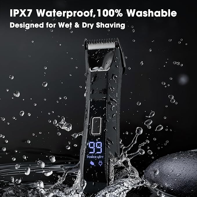 2-in-1 Manscape Trimmer for Men,Body & Groin Hair Trimmers for Men,Bikini Trimmer Women- Wet/Dry Electric Razors for Smooth No-Nick Shaving,IPX7 Waterproof Ball Shaver,LED Display,Black-Velvo Beauty