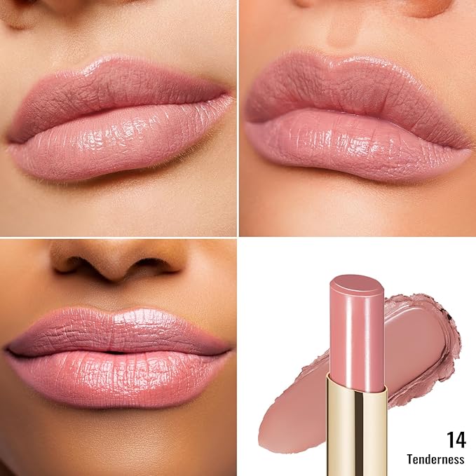 Oulac Moisturizing Shine Mauve Pink Lipstick for Women - 2 in 1 Glossy Light Pink Tinted Lip Balm, Hydrating Winter Lipstick for Dry Lips,Shine Juicy Finish Vegan 2.2g/0.07oz (14)-Velvo Beauty