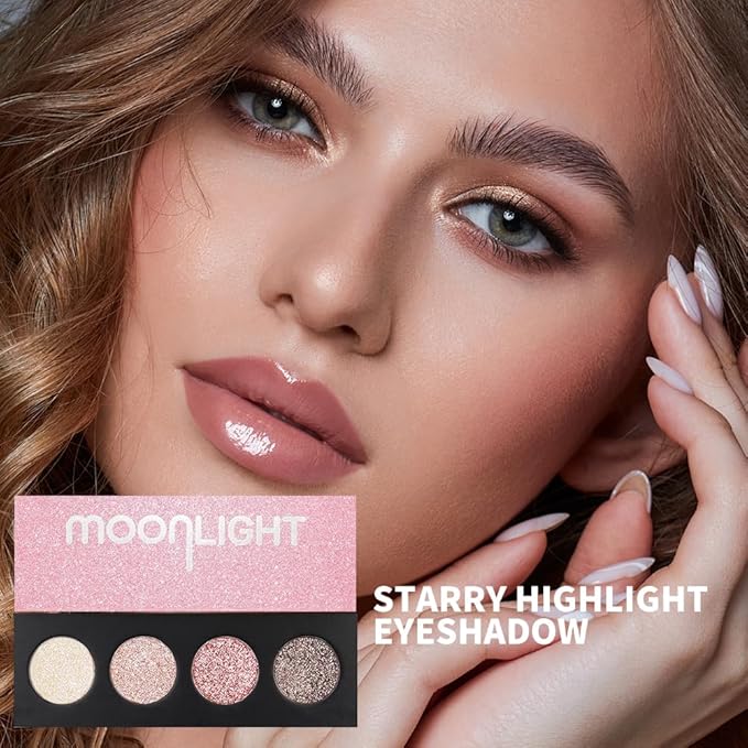 Shiny Highlight Eyeshadow Palette 4 Colors, Cosmetics Shimmer Palette, Cruelty-Free and Vegan Formula, Glitter Eyeshadow for Professional Makeup Kit (A#)-Velvo Beauty