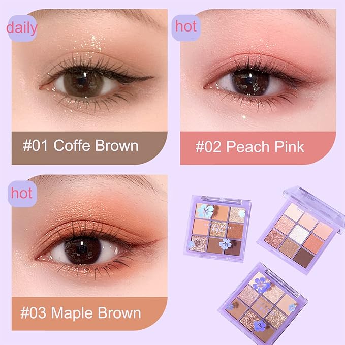 Violet Fairy 9 Color Eyeshadow Palette, Warm Neutrals (02)-Velvo Beauty