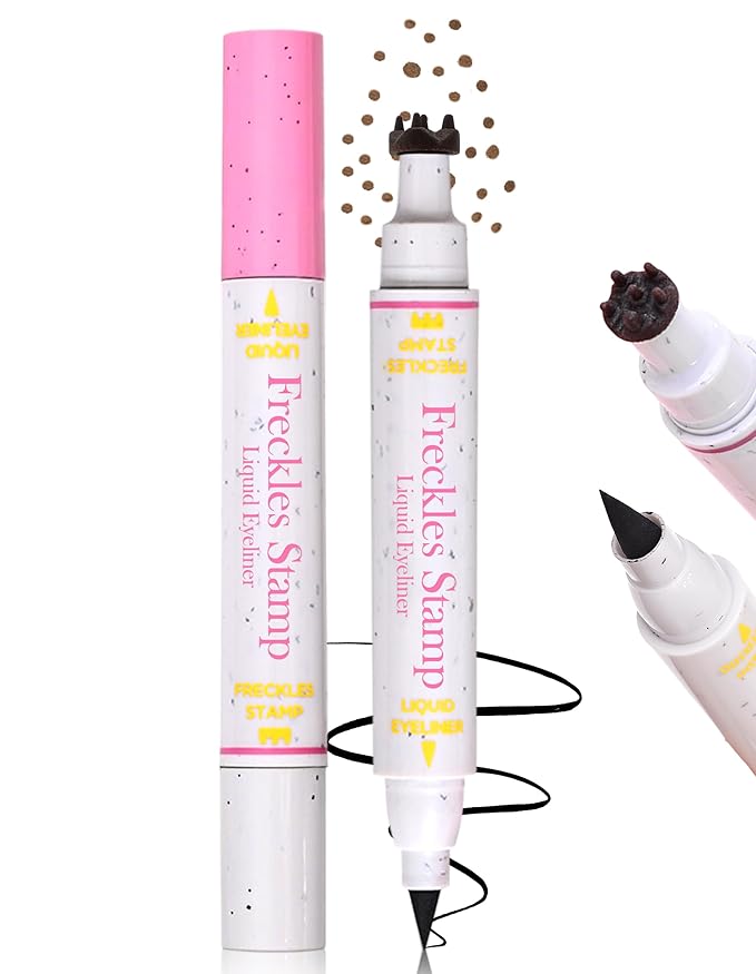 Erinde Waterproof Freckle Stamp Pen, Dual Ended Fake Freckle & Black Liquid Eyeliner, Long Lasting Quick Dry Faux Freckles Stamp Freck Pen for Natural Sunkissed Makeup, 04 Espresso-Velvo Beauty