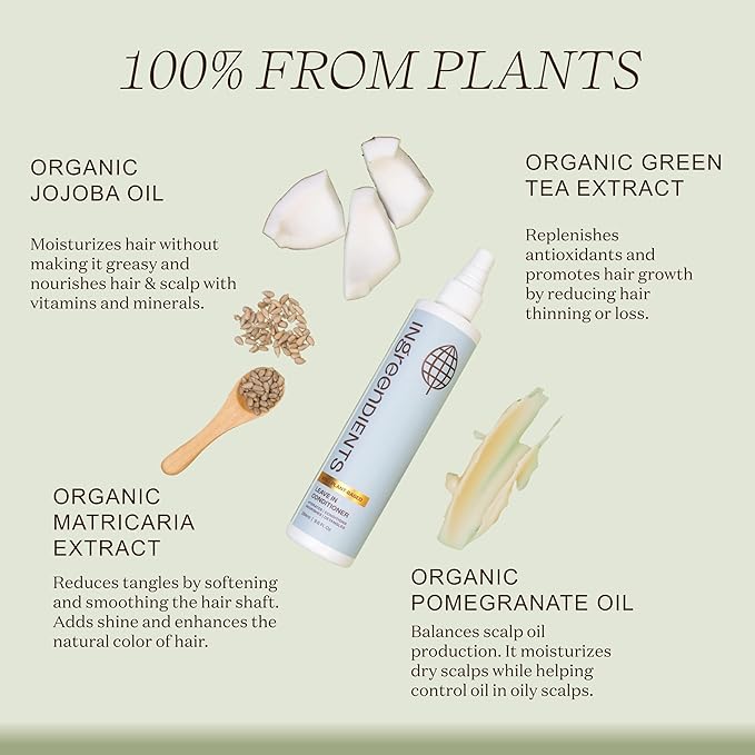 Detangler and Leave In Conditioner made with Organic ingredients - Sulfate-Free, Color-Safe, Silicone-Free, Cruelty-Free, Gluten Free (9.6 FL OZ)-Velvo Beauty