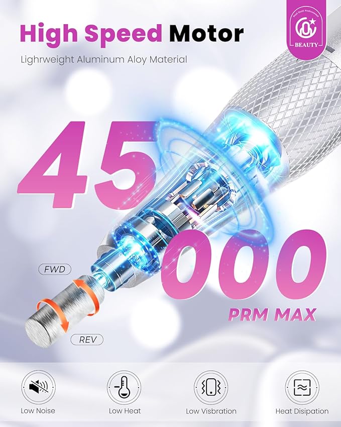 CozyZen Cordless Electric Nail Drill, 45000 RPM Rechargeable Diamond E-File, Portable & Low Noise for Acrylic/Gel Nails, Manicure & Pedicure - Professional & Home Use-Velvo Beauty