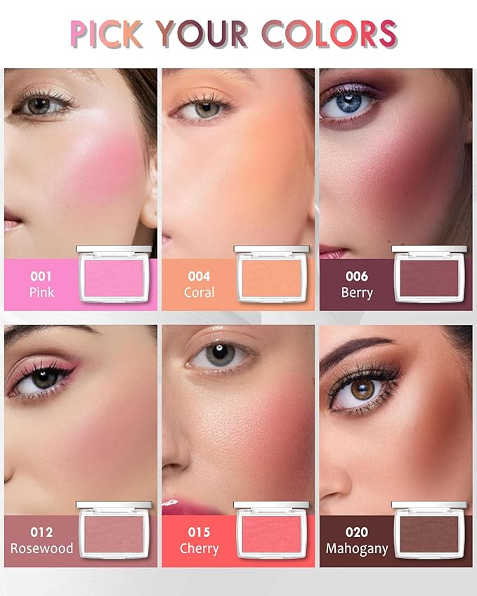 Pink Powder Blush Palette, Matte Powder Makeup Blush for Cheeks, Natural Glow Face Blush Contour Palette, Lightweight,Smooth, Highly Pigmented Buildable Color, Long-lasting All-Day Face Enhancing-Pink-Velvo Beauty