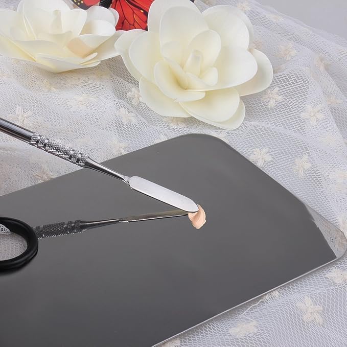 Onwon Stainless Steel Professional Pro Lady Cosmetic Makeup Palette Nail Eye Shadow Mixing Makeup Palette with Spatula Tool(150x100MM)-Velvo Beauty