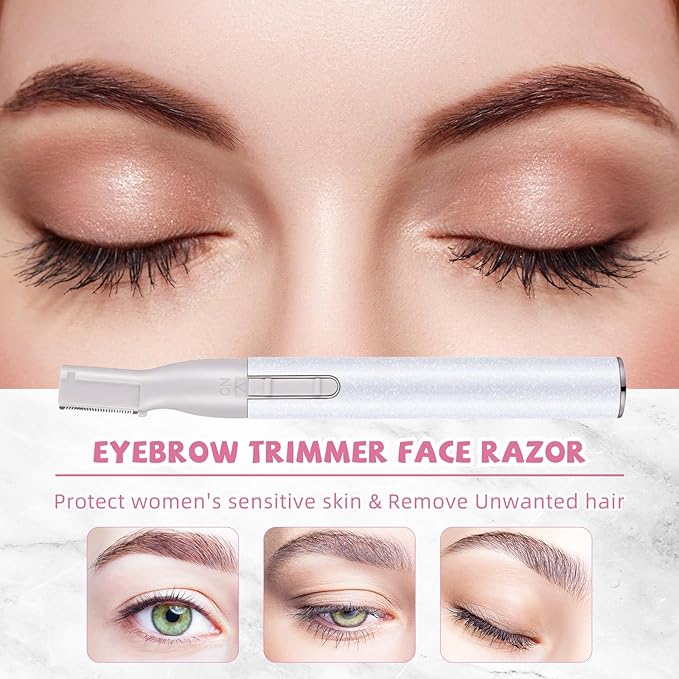 Chumia 2 Pcs Electric Eyebrow Trimmer Women Precision Face Razors Mini Shaver with Comb Christmas Women Gift Battery Operated Personal Epilator for Face Neck Fuzz Lips Leg(White, Pink)-Velvo Beauty