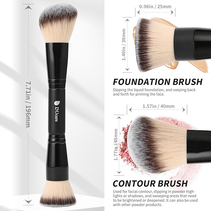 DUcare Foundation Brush Contour Bronzer Double Ended Makeup Brush for Blending Liquid Powder Concealer Cream Blush Buffe Black-Velvo Beauty