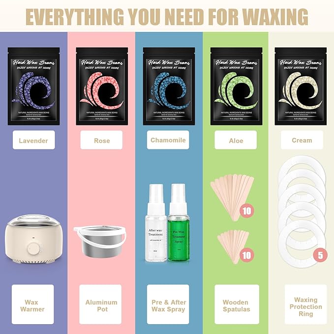 Waxing Kit - TIKESI Wax Warmer for Hair Removal, Hard Wax Kit with 14oz 5 Bags Hard Wax Beans for Full Body, Legs, Face, Eyebrows, Bikini, Brazilian Waxing Kit for Women Men-Velvo Beauty