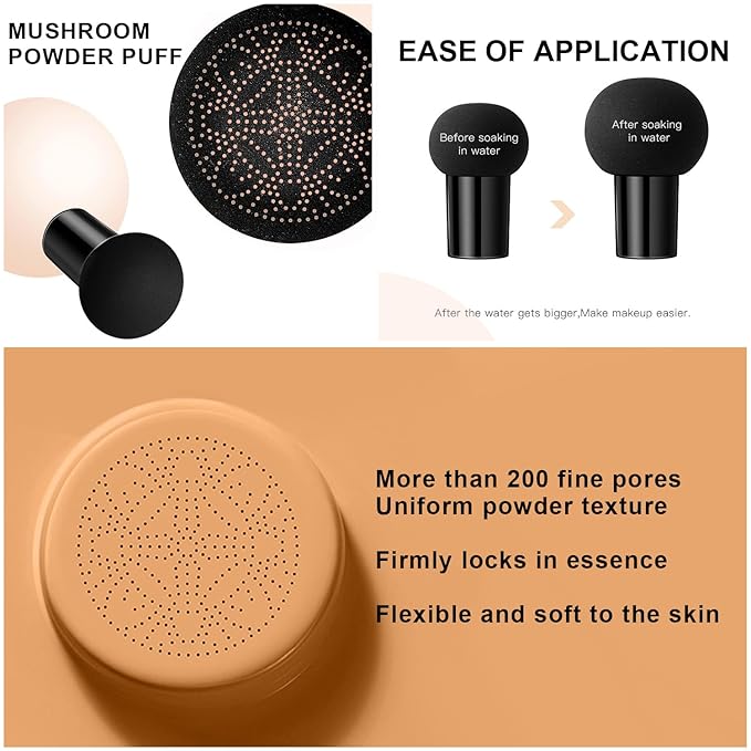Mushroom Head Air Cushion CC Cream BB Cream Even Skin Tone Liquid Foundation, Concealer Lasting Makeup Base Primer (#06 Brown)-Velvo Beauty