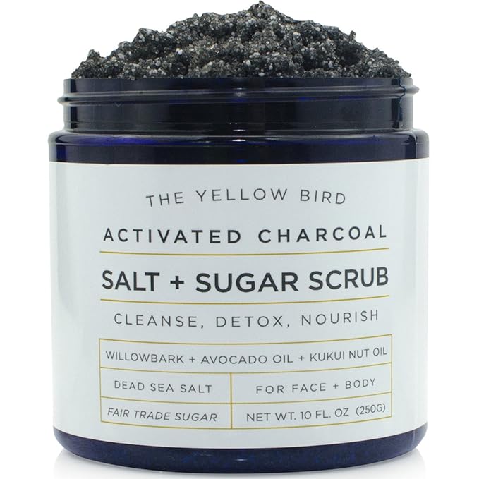 Natural Activated Charcoal Body & Face Scrub. Exfoliating Dead Sea Salt & Sugar Scrub. Deep Cleansing Pore Minimizer. Anti Cellulite, Acne, Blackhead, Scars, Wrinkle Treatment.-Velvo Beauty