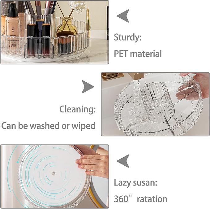 Rotating Makeup Organizer for Vanity, High-Capacity Skincare Clear Make Up Storage Perfume Organizers Cosmetic Dresser Organizer Countertop 360 Spinning (Clear, New-2 Tier)-Velvo Beauty