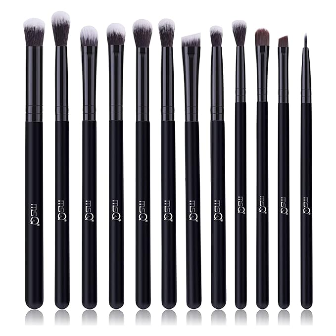 MSQ Eye Makeup Brushes 12pcs Eyeshadow Makeup Brushes Set with Soft Synthetic Hairs & Real Wood Handle for Eyeshadow, Eyebrow, Eyeliner, Blending(Black without bag)-Velvo Beauty