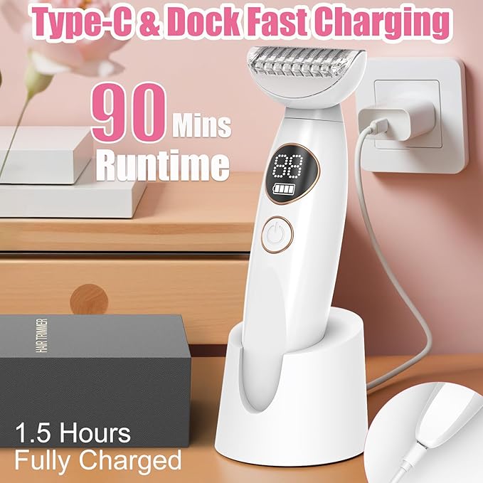 5 in 1 Bikini Trimmer for Women, Electric Razors for Women Pubic Hair Trimmer Waterproof Facial Hair Removal Cordless Electric Bikini Shaver with USB Charge Dock-Velvo Beauty