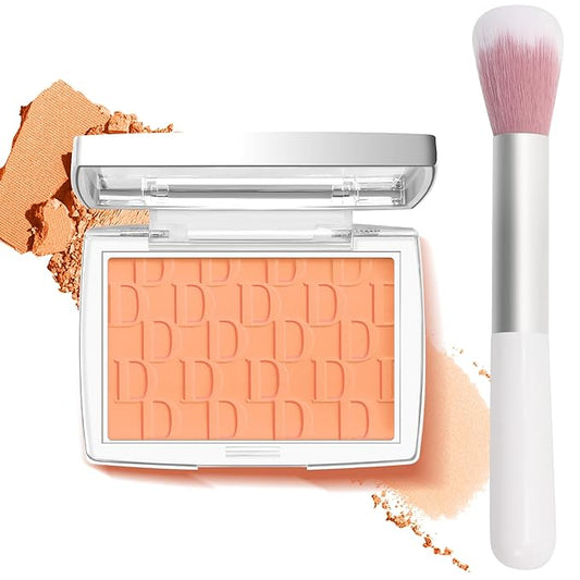 Coral Blush Powder Blush for Cheeks with Brush, Matte Blush Palette Blush Powder Face Blusher, Natural Blendable Formula Silky Lightweight Makeup Blush Rubores de Maquillaje, 004#-Velvo Beauty