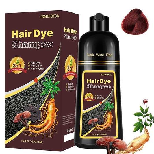 Herbal Burgundy Hair Dye Shampoo - Instant 3-in-1 Gray Coverage for Women & Men, 16.90 Fl OZ (Dark Wine Red)-Velvo Beauty