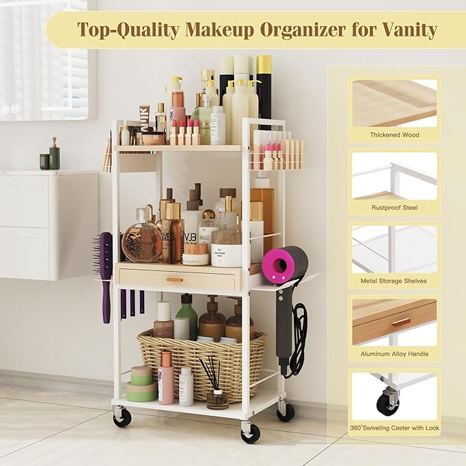 Makeup Organizer Storage Cart, Floor Skincare Organizers, Makeup Stand with Drawers, Vanity Organizer Cosmetics Display Cases Holder for Skin Care Nail Polish Perfume Makeup Brush Hair Tool-Velvo Beauty
