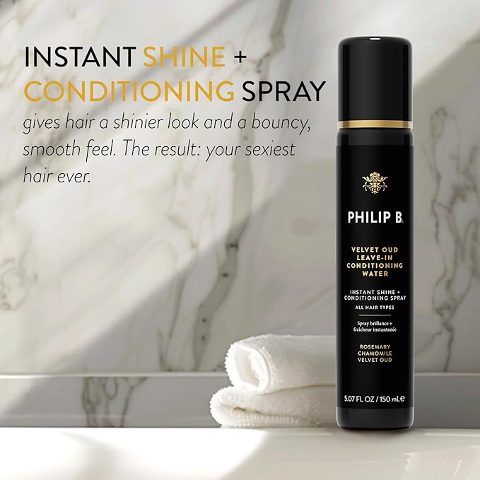 PHILIP B. Velvet Oud Leave-in Conditioning Water, 5.07 Fl. Oz. (150 ml) - Instant Shine and Conditioning Spray With Rosemary and Chamomile-Velvo Beauty