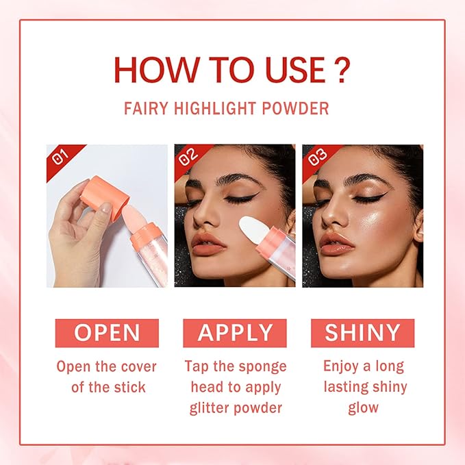 Polvo De Hadas Highlighter Powder Stick Body Shimmer Glitter Makeup, High Gloss Sparkle Highlight Powder for Face Eyes Lips Hair Body Cosmetic Tiktok Makeup - White Moonbeam-Velvo Beauty