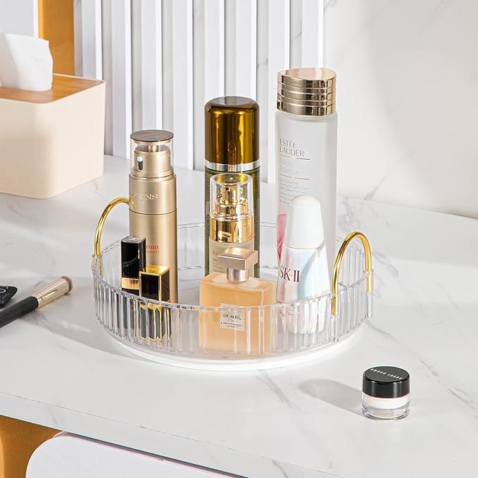 Rotating Makeup Organizer for Vanity, High-Capacity Skincare Clear Make Up Storage Perfume Organizers Cosmetic Dresser Organizer Countertop 360 Spinning (Clear, 1 Tier)-Velvo Beauty