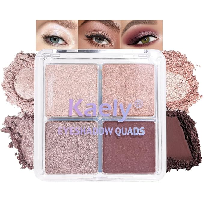 Kaely Powder Eyeshadow Quad, Pearl Mauve Glitter Shimmer Eyeshadow Palette Makeup, Neutral Eye Shadow Palette for Older Women Pigmented Waterproof, sombras para ojos, Blendable, Cruelty-free, 11-Velvo Beauty