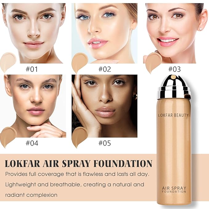 AirBrush Foundation Spray, Silky Mist Foundation Spray Makeup Set with Brush, Full Coverage Foundation for Smooth Radiant Finish, Formula Breathable Lightweight Hydrating | #02 Nude-Velvo Beauty