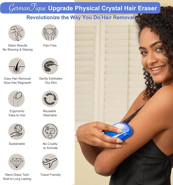 Crystal Hair Eraser,Natural Crystal Hair Remover,Reusable Painless Nano Glass Hair Removal Device Without Shaver,Gentle Crystal Epilator and Exfoliator for Soft Silky Skin(Royal Blue)-Velvo Beauty
